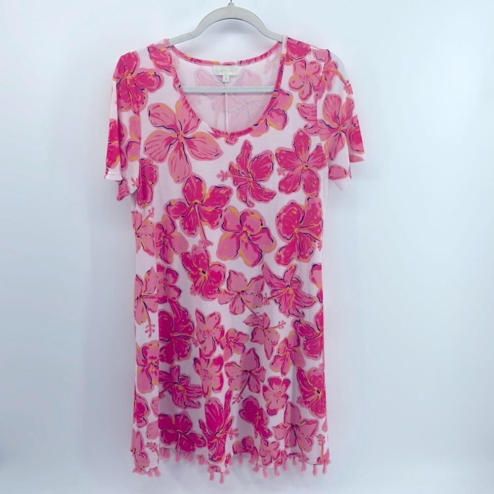 Simply Southern floral print tassel hem short sleeve t-shirt dress sz S